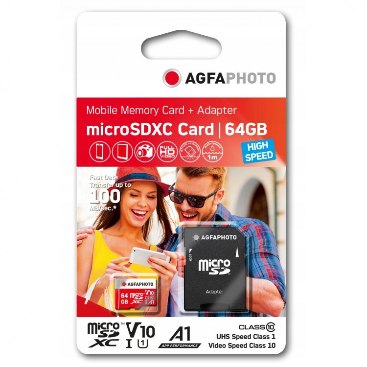 Card Micro SDXC Agfa 64GB 100MB/s U1 V10 plus adaptor