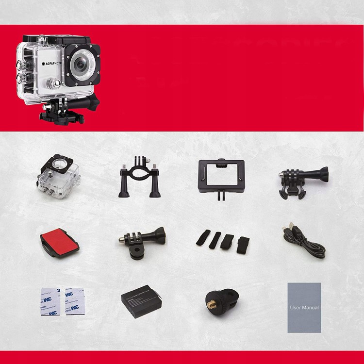 Set Camera video sport AgfaPhoto, Realimove AC5000, HD 720p, 12MP, WiFi, LCD 2" + accesorii