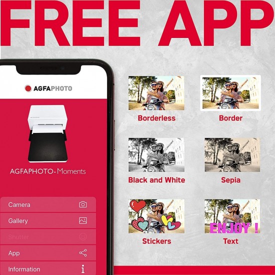 Imprimanta foto Agfaphoto Realipix Moments 10x15, Bluetooth, include set 10 coli, Alb