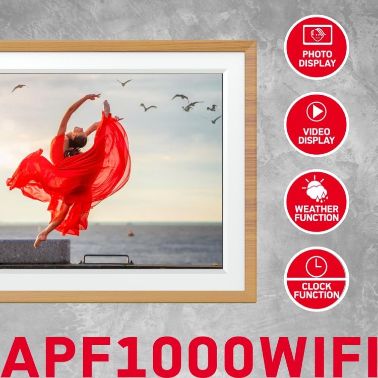 Rama foto digitala, agfaphoto, apf1000, 10 inci, 32 GB, Wi-Fi, prezentare automata de diapozitive, senzor de miscare, statie meteo, calendar, ceas, maro