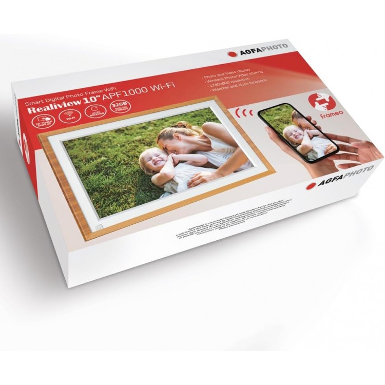 Rama foto digitala, agfaphoto, apf1000, 10 inci, 32 GB, Wi-Fi, prezentare automata de diapozitive, senzor de miscare, statie meteo, calendar, ceas, maro