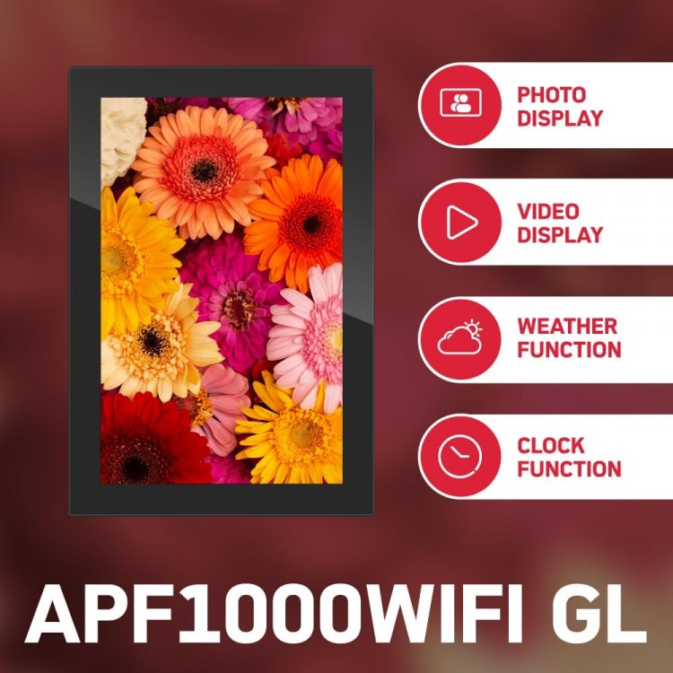 Rama foto digitala din sticla, AGFAPHOTO Realiview APF1000 Wi-Fi GL,10', 32GB, Touch Screen, negru