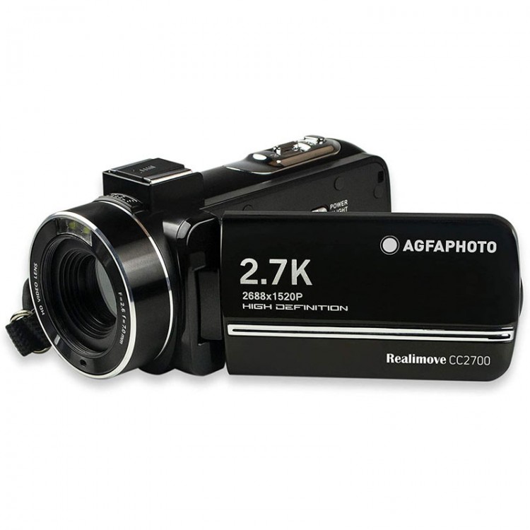 Camera video, Agfa, 2.7 K, HDMI, Panou tactil IPS 3.0 inch, Stabilizator electronic DIS, Telecomanda, Baterie litiu, Negru