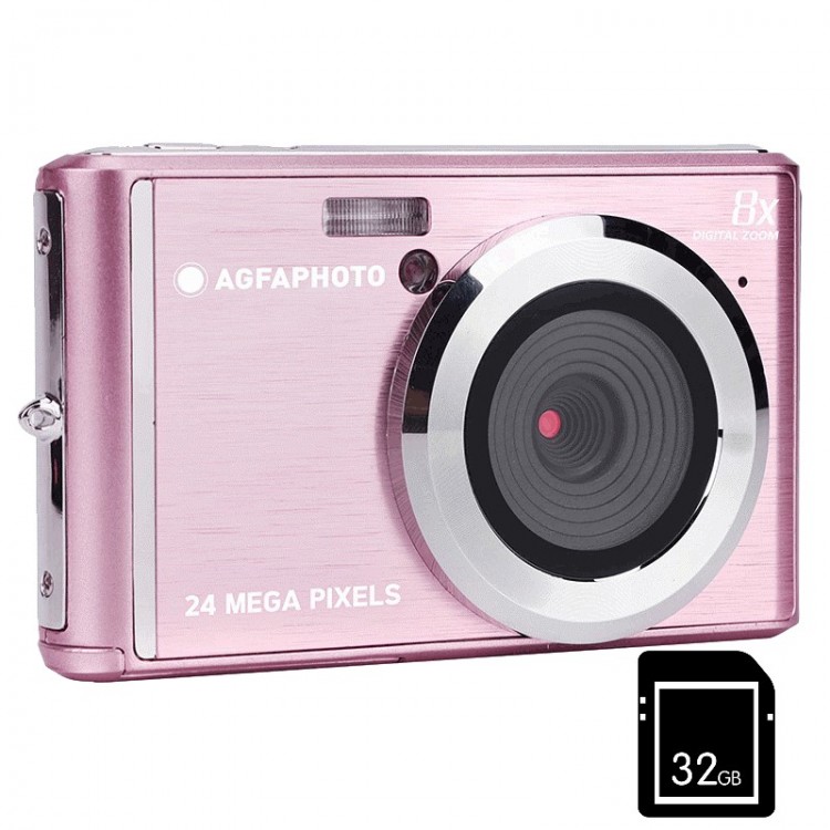 Pachet Camera foto AgfaPhoto DC5500 24MP HD 720p si card 32 GB, ROZ