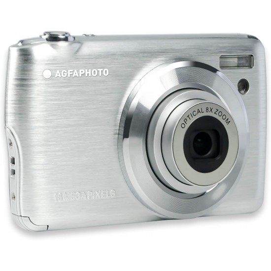 Aparat foto digital AgfaPhoto DC8200 18MP, include card SD 16 GB si husa, Argintiu