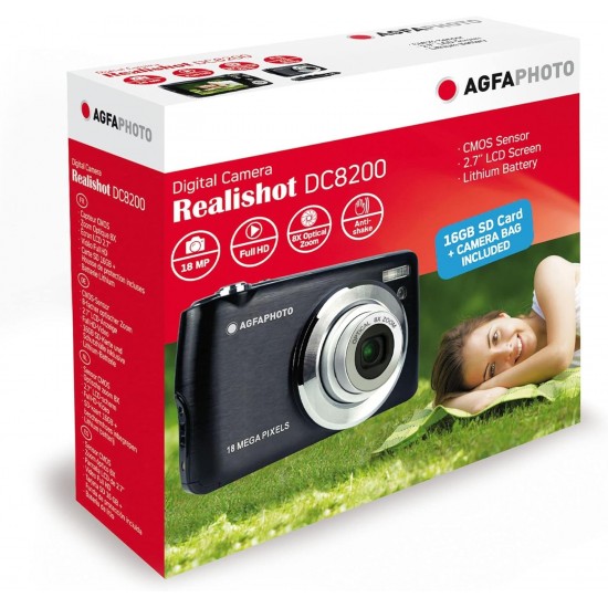 Aparat foto digital AgfaPhoto DC8200 21MP, include card SD 16 GB si husa, Negru