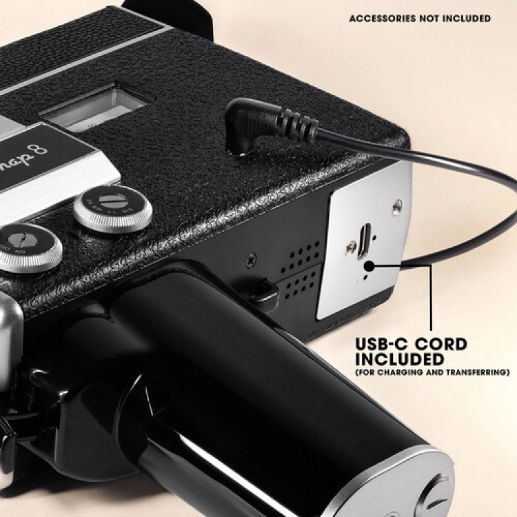 Camera Video Digitala Retro Camp Snap CS-8, 2.7K, Stil Super 8, Fara Ecran, 5 Filtre Vintage, Zoom Digital 8x, USB-C, Negru