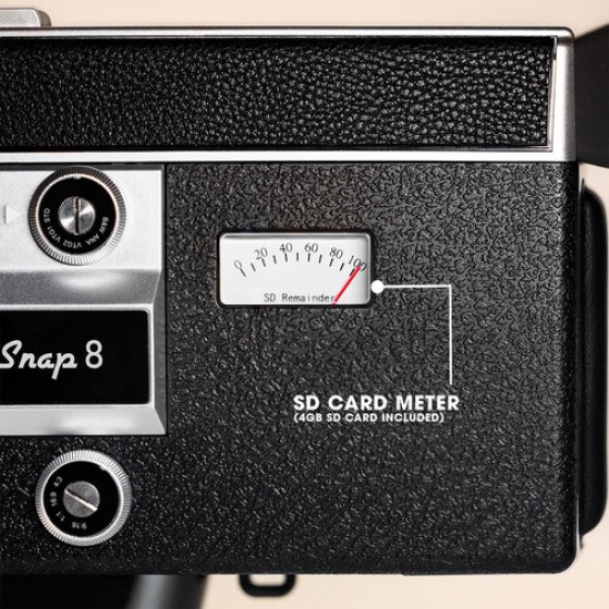 Camera Video Digitala Retro Camp Snap CS-8, 2.7K, Stil Super 8, Fara Ecran, 5 Filtre Vintage, Zoom Digital 8x, USB-C, Negru