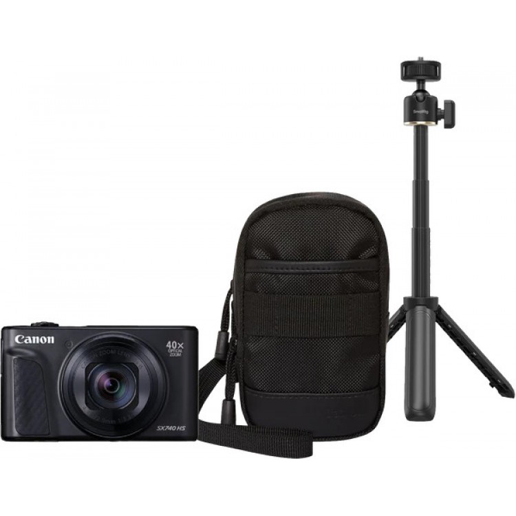 Aparat foto compact Canon PowerShot SX740 HS Lite Edition, (GEN 2), 20.3MP, 4K UHD, Ultra Zoom 40x, Black, Travel Kit