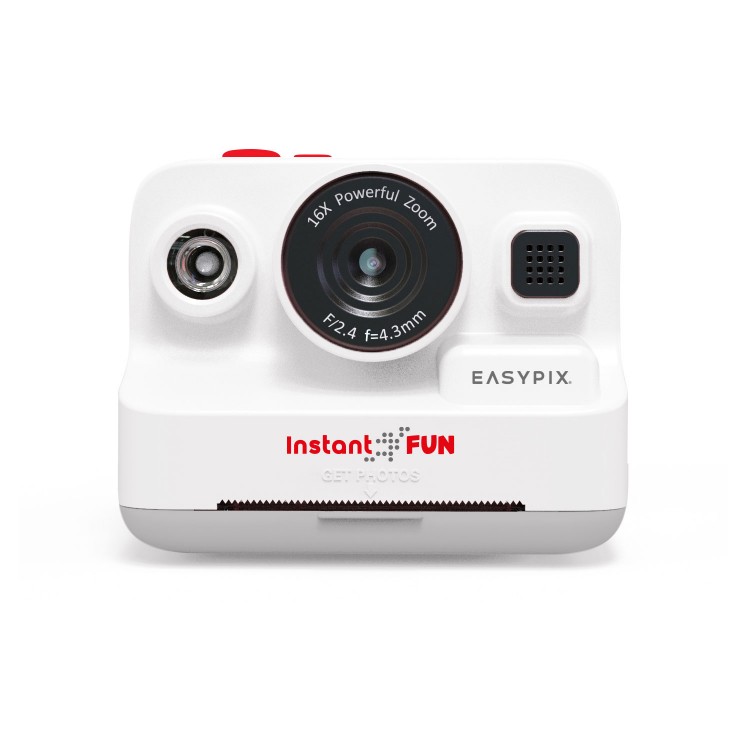 Aparat Foto Instant pentru Copii Easypix InstaFun, 12Mpx, FULL HD, 5 jocuri, player muzical, printare termica Alb-Negru, Alb
