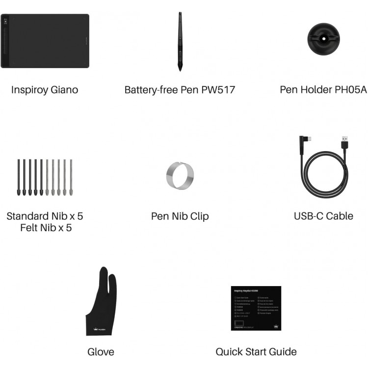 Tableta grafica HUION Inspiroy Giano G930L tableta wireless este dotata cu un ecran inteligent mini LCD si cu un stilou fara baterie de presiune PW5178192 13.6 inci