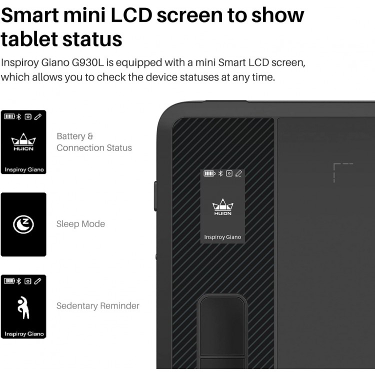 Tableta grafica HUION Inspiroy Giano G930L tableta wireless este dotata cu un ecran inteligent mini LCD si cu un stilou fara baterie de presiune PW5178192 13.6 inci