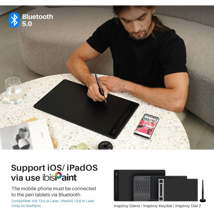 Tableta grafica HUION Inspiroy Giano G930L tableta wireless este dotata cu un ecran inteligent mini LCD si cu un stilou fara baterie de presiune PW5178192 13.6 inci