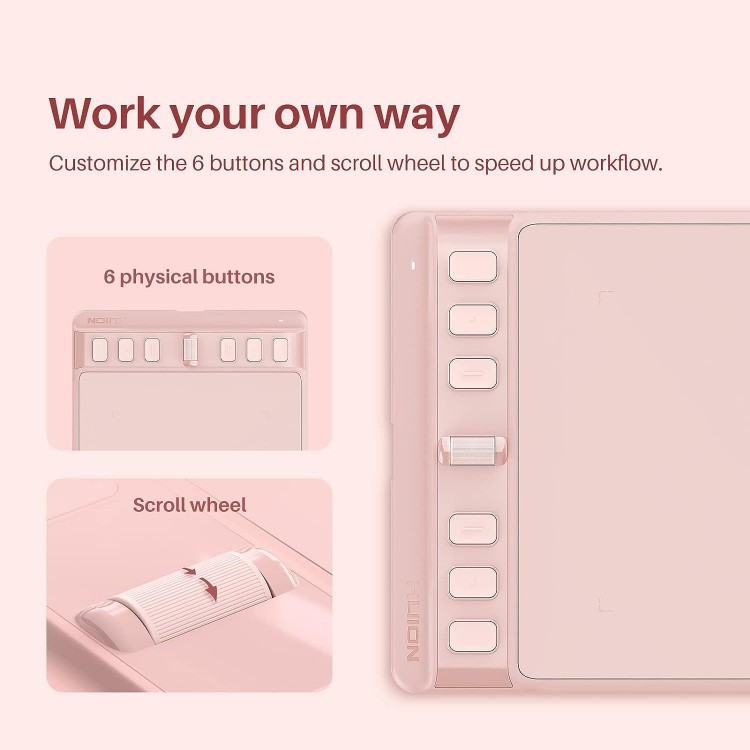 Tableta grafica HUION Inspiroy 2 Small cu rotita de defilare 6 taste personalizate, 6x4inch, roz
