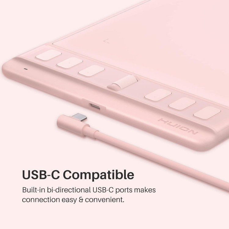 Tableta grafica HUION Inspiroy 2 Small cu rotita de defilare 6 taste personalizate, 6x4inch, roz