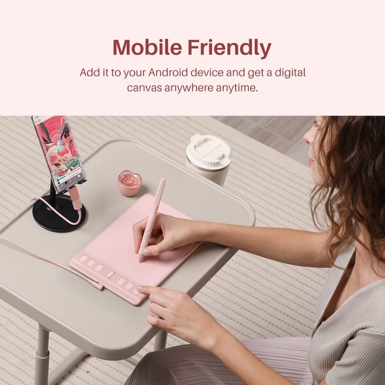 Tableta grafica HUION Inspiroy 2 Small cu rotita de defilare 6 taste personalizate, 6x4inch, roz