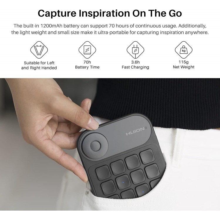 Tastatura mini, Huion, K20, pentru Tablete grafice, PC, Mac, Laptop, Surface Pro
