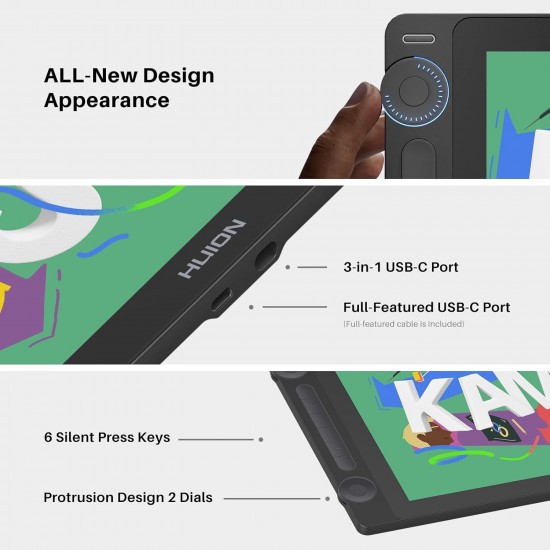 Tableta Grafica HUION Kamvas 16 Gen 3, Ecran 15.8" 2.5K QHD, 16384 Presiune, PenTech 4.0, Compatibila PC/Mac/Android