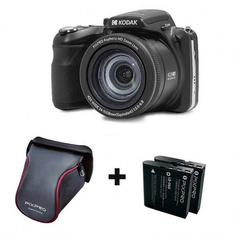 Aparat Foto High Zoom Kodak PixPro AZ425, 20 MP, Zoom 42X, Full HD – 1080p, include acumulator suplimentar si geanta foto Pixpro, Negru