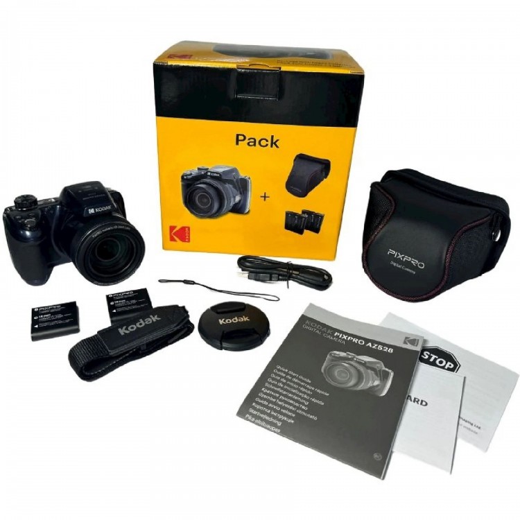 Pachet Aparat Foto Kodak PixPro AZ528, 16 MP, Wi-Fi, Zoom 52X, Full HD, include acumulator suplimentar si geanta transport, albastru