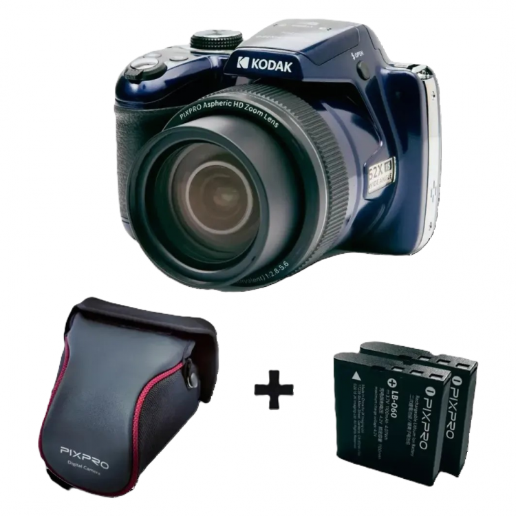Pachet Aparat Foto Kodak PixPro AZ528, 16 MP, Wi-Fi, Zoom 52X, Full HD, include acumulator suplimentar si geanta transport, albastru