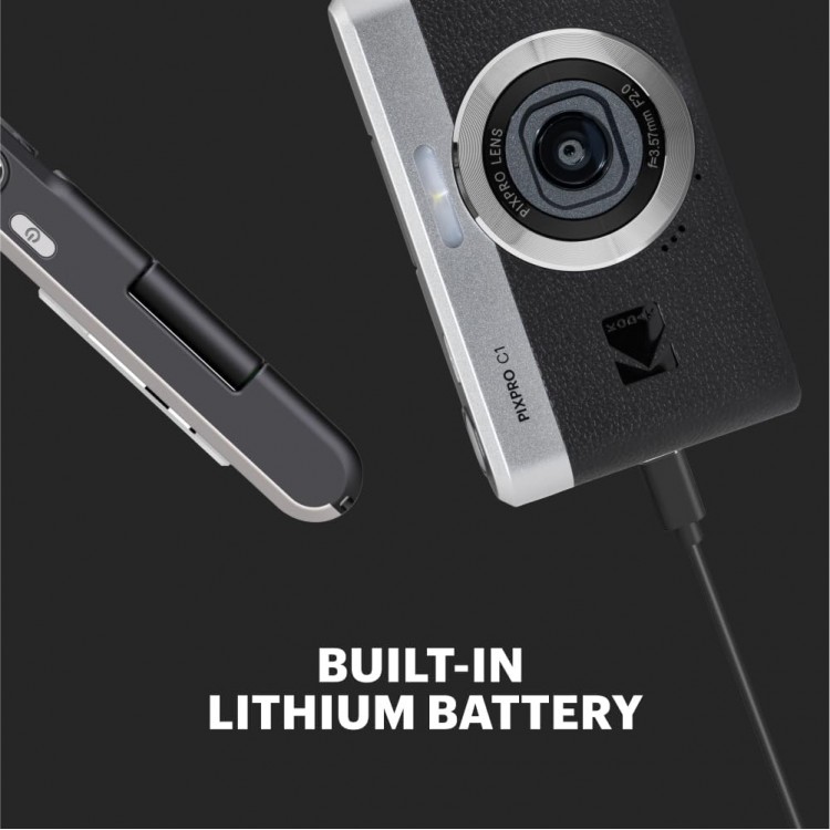 Pachet Aparat Foto KODAK PIXPRO C1 Retro Vlogging Camera – Full HD Flip Screen, 13MP, 4x Zoom, Negru, include card 16GB Kodak si cititor carduri