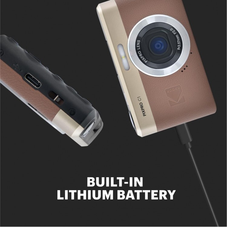 Pachet Aparat Foto KODAK PIXPRO C1 Retro Vlogging Camera – Full HD Flip Screen, 13MP, 4x Zoom, Maro, include card 16GB Kodak si cititor carduri