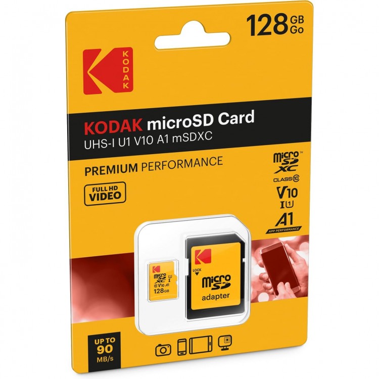 Card de memorie Kodak Premium Performance microSD 128 GB, UHS-I V10 U1 Clasa 10, include adaptor SD