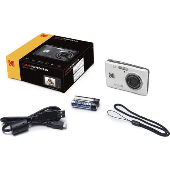 Pachet Aparat Foto Kodak PixPro FZ45, 16 MP, Zoom 4X, Vlogging, Full HD – 1080p, Alb, include geanta transport si card 32 GB