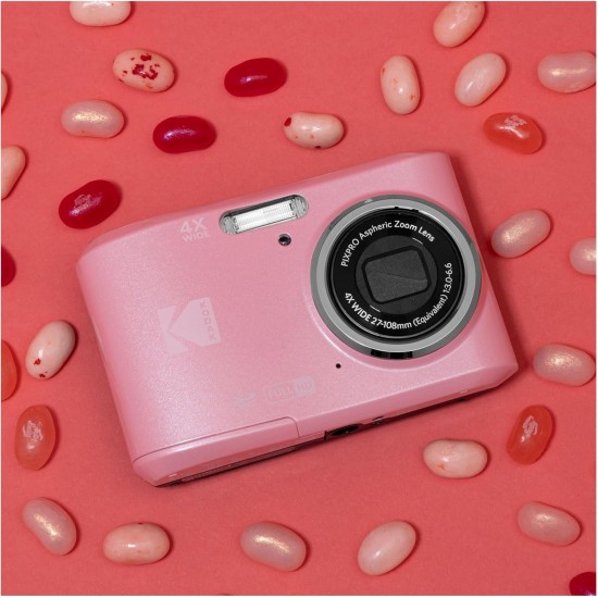 Pachet Aparat Foto Kodak PixPro FZ45, 16 MP, Zoom 4X, Vlogging, Full HD – 1080p, Roz, include geanta transport si card 32 GB