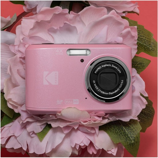 Pachet Aparat Foto Kodak PixPro FZ45, 16 MP, Zoom 4X, Vlogging, Full HD – 1080p, Roz, include geanta transport si card 32 GB