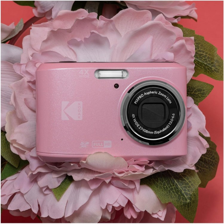 Pachet Aparat Foto Kodak PixPro FZ45, 16 MP, Zoom 4X, Vlogging, Full HD – 1080p, Roz, include geanta transport si card 32 GB