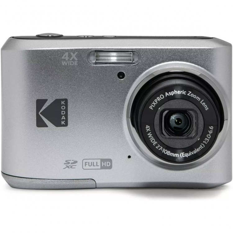Pachet Aparat Foto Kodak PixPro FZ45, 16 MP, Zoom 4X, Vlogging, Full HD – 1080p, Argintiu, include geanta transport si card 32 GB