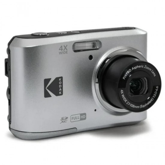 Pachet Aparat Foto Kodak PixPro FZ45, 16 MP, Zoom 4X, Vlogging, Full HD – 1080p, Argintiu, include geanta transport si card 32 GB
