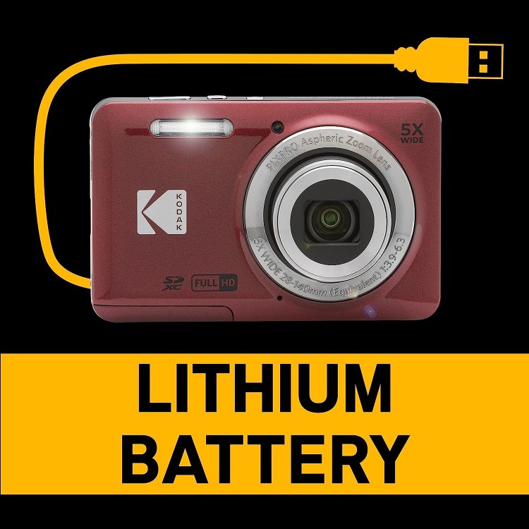 Aparat Foto Kodak PixPro FZ55, 16 MP, Zoom 5X, Vlogging, Full HD – 1080p, Rosu