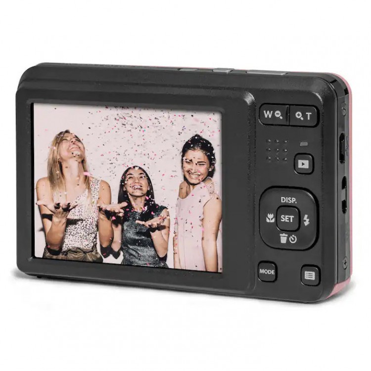 Pachet Aparat Foto Kodak PixPro FZ55, 16 MP, Zoom 5X, Vlogging, Full HD – 1080p, include geanta transport si card 64 GB Kodak, Roz