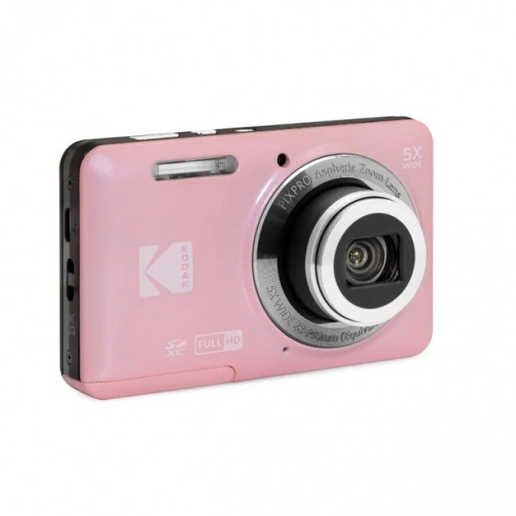 Pachet Aparat Foto Kodak PixPro FZ55, 16 MP, Zoom 5X, Vlogging, Full HD – 1080p, include geanta transport si card 64 GB Kodak, Roz