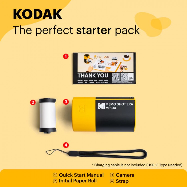 Camera foto instant Kodak Memo Shot ERA MS100– imprimare instant, camera digitala compacta cu tehnologie ZINK, ideala pentru copii, petreceri si calatorii, Galben