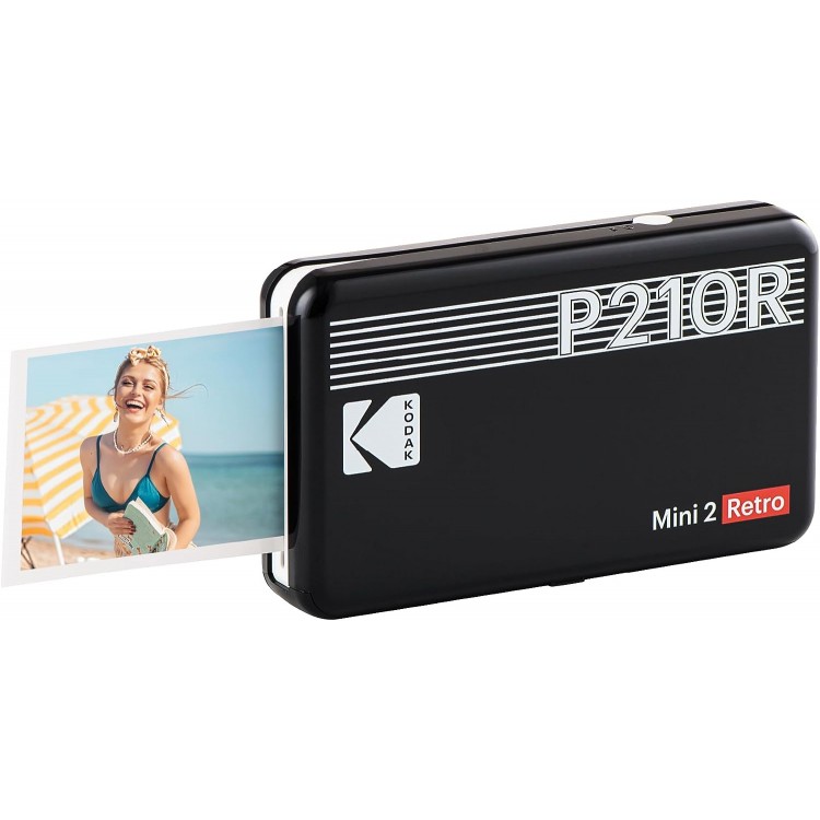 Imprimanta foto portabila Kodak Mini 2 Retro, Bluetooth, include set 8 coli, Negru