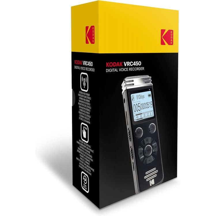 Reportofon Kodak VRC450, Microfon stereo, MP3, USB, Slot microSD, 8GB, Negru