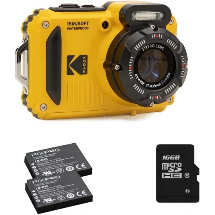 Aparat Foto Subacvatic Kodak PixPro WPZ2, 16 MP, Zoom 4X, Full HD, include acumulator suplimentar si card 16 GB, Galben
