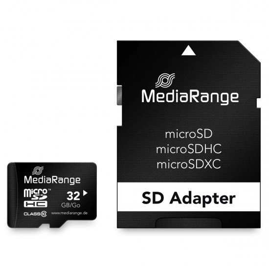 Card de memorie MediaRange microSDHC de 32 GB cu adaptor, Clasa 10
