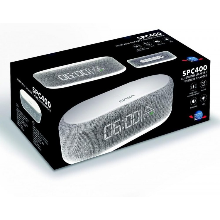 Difuzor Bluetooth cu ceas, incarcator inductiv QI, lampa LED, alarma NASA SPC400, NASA SPC400