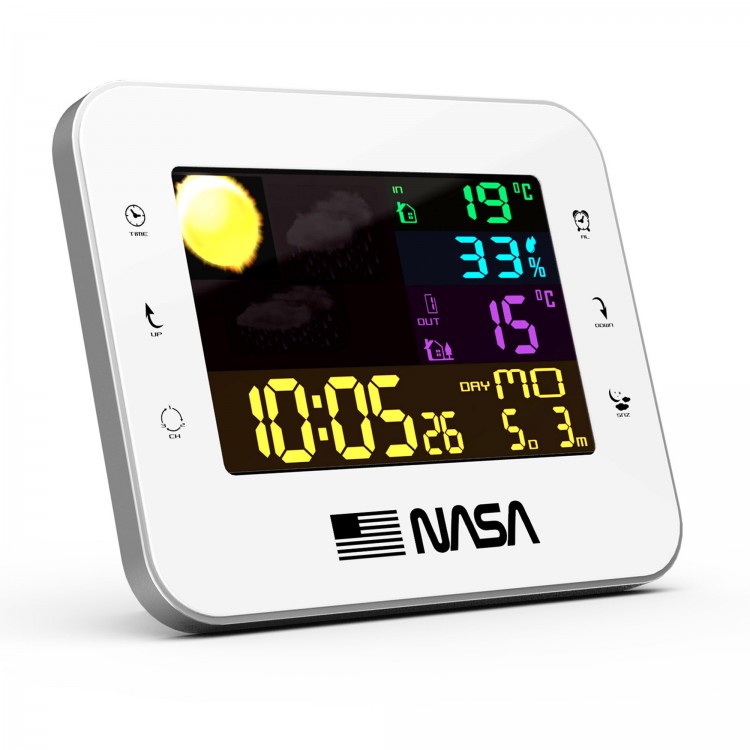 Statie Meteorologica WS500 Nasa, Ceas de masa, alarma, termometru si senzor exterior, alb