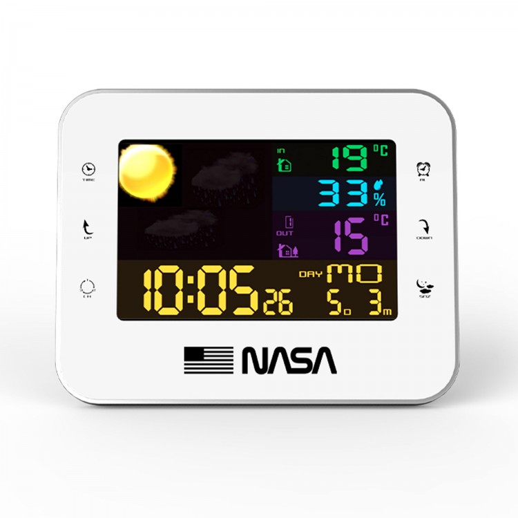 Statie Meteorologica WS500 Nasa, Ceas de masa, alarma, termometru si senzor exterior, alb