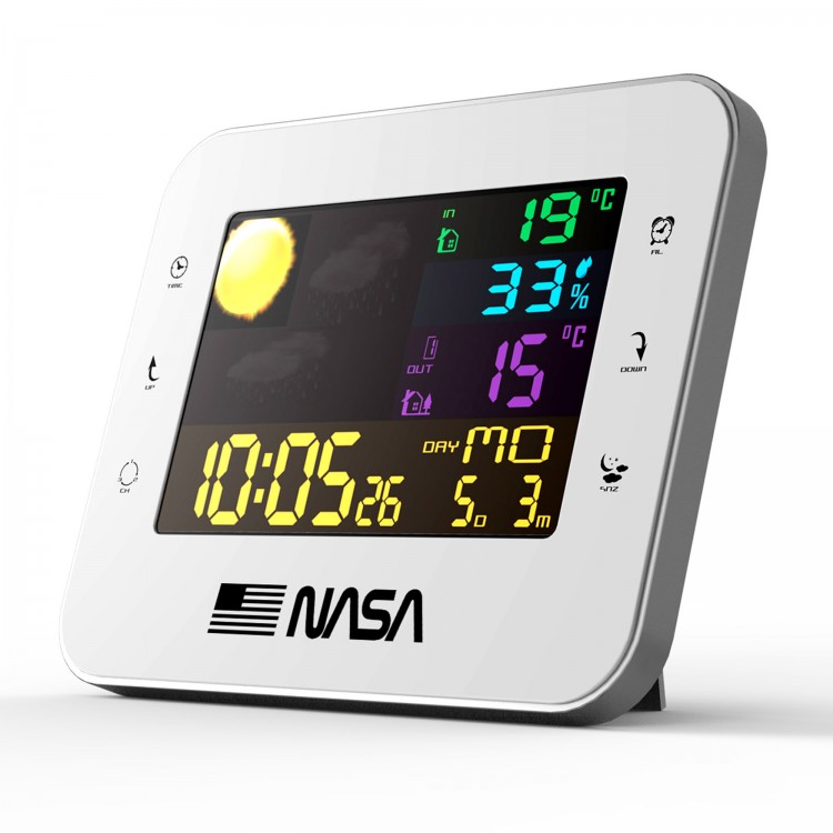 Statie Meteorologica WS500 Nasa, Ceas de masa, alarma, termometru si senzor exterior, alb