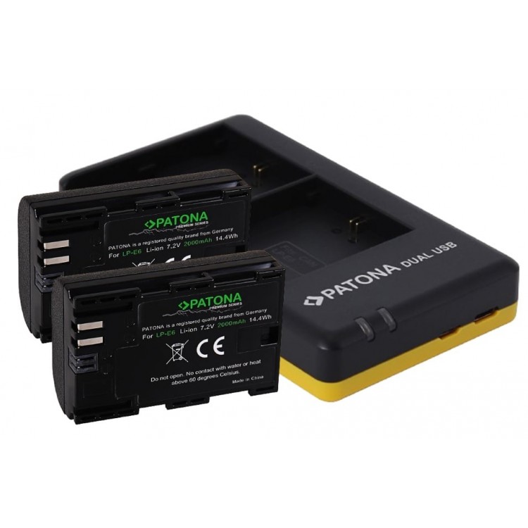 Pachet Incarcator Patona Dual USB, 2 x Acumulatori Patona Premium LP-E6 pentru Canon 7D 6D 5D Mark II III EOS R si Microfibra Smardy