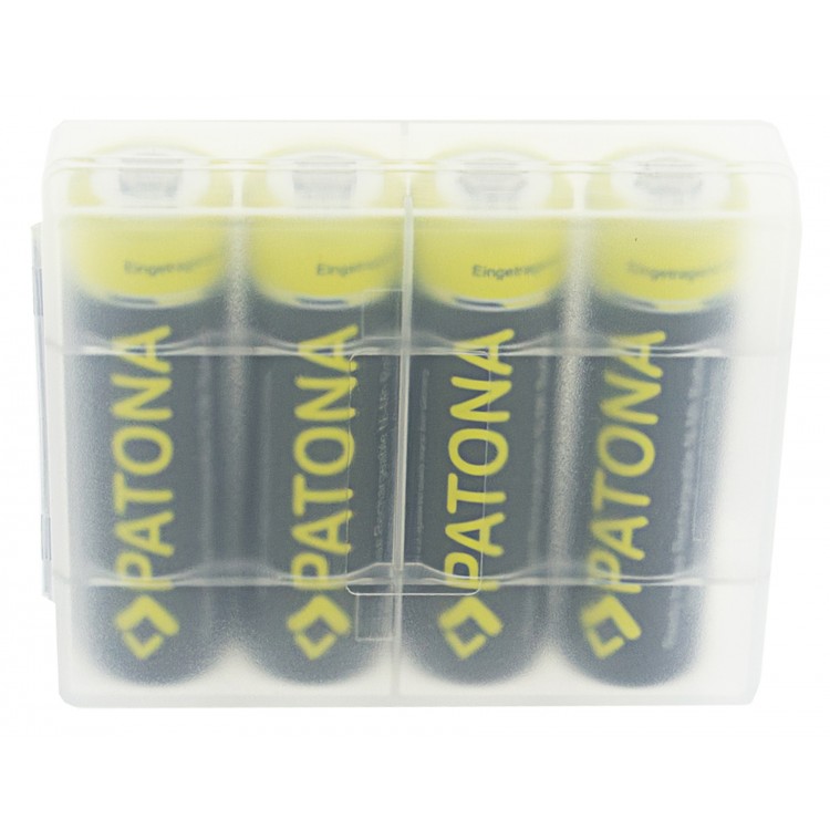 Set 4 bucati, acumulatori AA Patona, 2450 mAh, reincarcabili, descarcare lenta, gata de utilizare, include cutie depozitare