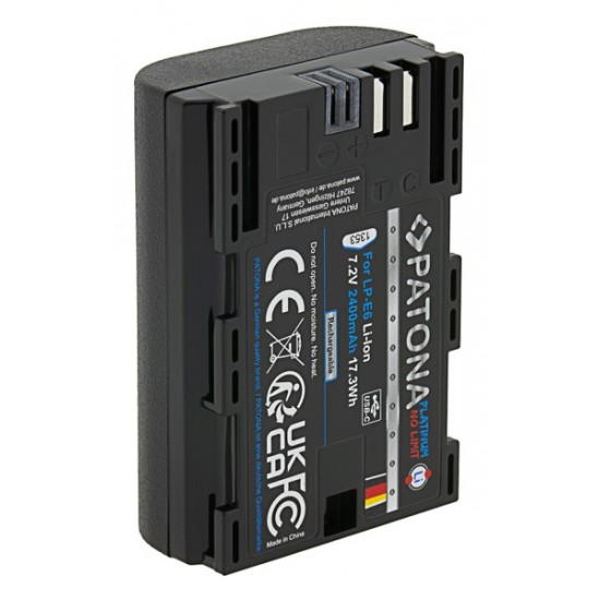 Acumulator Patona Platinum LP-E6, port USB-C , 2400mAh, pentru Canon EOS 60D 70D 80D 5D 6D 7D Blackmagic Pocket Cinema Camera 4K, Blackmagic Pocket Cinema Camera 6K