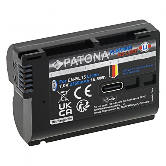 Acumulator Li-Ion Platinum, Patona, Compatibil Nikon, EN-EL15C, USB-C, 2250 mAh, Negru